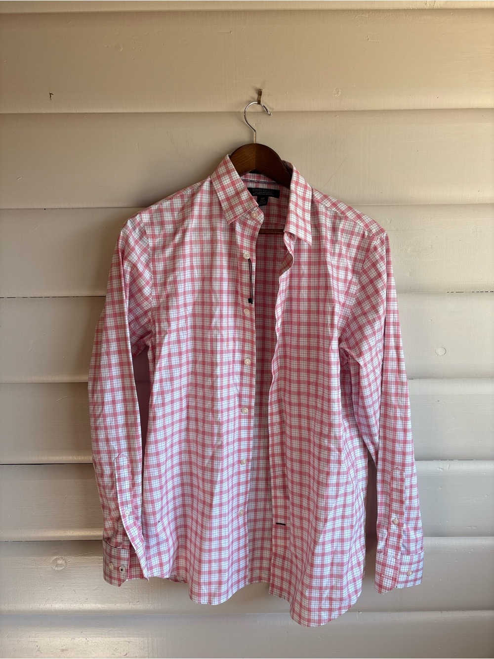 Banana Republic Non-Iron Pink Plaid 100% Cotton Dress Shirt Men’s Small